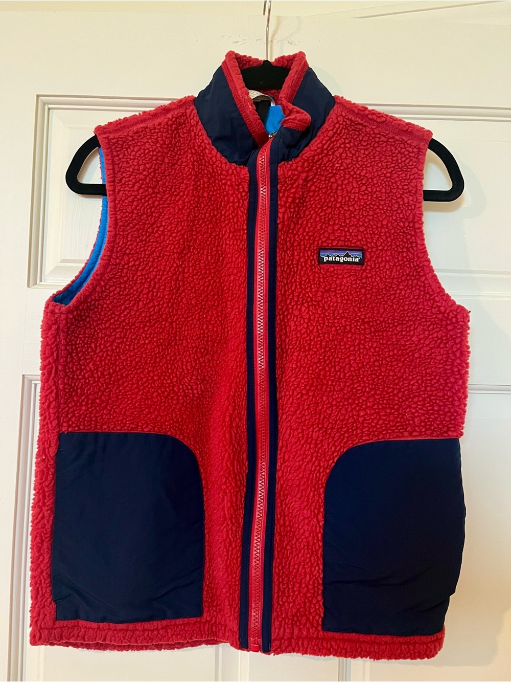 Patagonia Kids XL Retro-X Fleece Vest Red Blue Full Zip